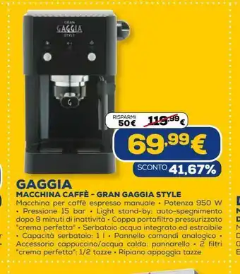 Euronics Macchina da caffè - gran gaccia style gaggia offerta