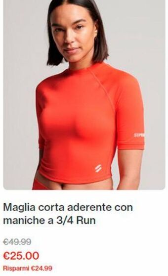 Superdry Maglia corta aderente con maniche a 3/4 run offerta