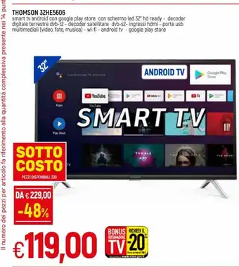 IperFamila Thomson 32HE5606 Smart TV Android TV offerta
