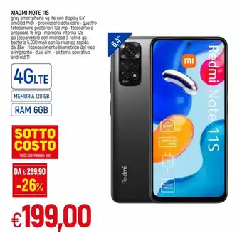 IperFamila Xiaomi Note 11S 4G LTE 128 GB offerta