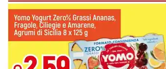 IperFamila Yomo Yogurt Zero % Grassi Ananas, Fragole, Ciliegie e Amarene, Agrumi di Sicilia 8 x 125 g offerta