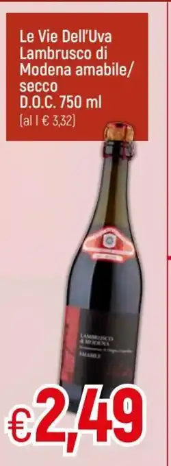 IperFamila Le Vie Dell'Uva Lambrusco di Modena amabile / secco D.O.C. 750 ml offerta