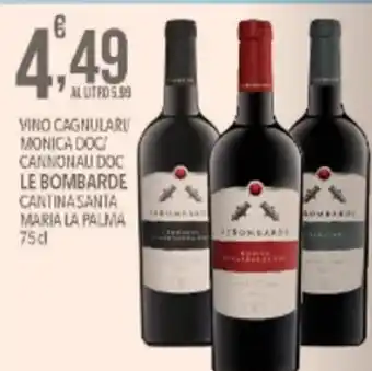 Iper Romagnolo Le Bombarde Vino Cagnulari/Monica Doc/Cannonau DOC 75 cl offerta