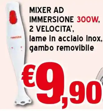 Mixer Ad Immersione 300W, 2 Velocita', lame in acciaio inox, gambo removibile