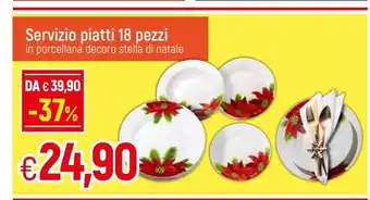 IperFamila Servizio piatti 18 pezzi in porcellana decoro stella di natale offerta
