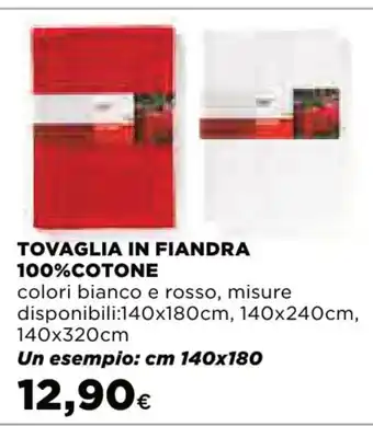 Extracoop Tovaglia In Fiandra 100% Cotone colori bianco e rosso, misure disponibili, 140 x 180 cm , 140 x 240 cm, 140 x 320 cm offerta