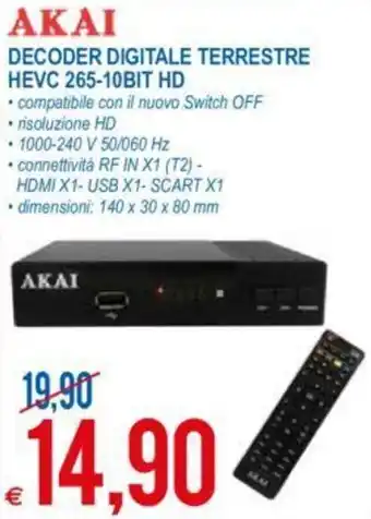 MD Discount Akai Decoder Digitale Terrestre HEVC 265-10BIT HD offerta