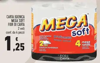 Conad Carta Igienica Mega Soft Fior di Carta 2 veli conf. da 4 pezzi offerta
