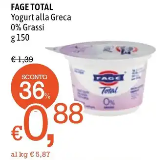 Famila Market Fage Total Yogurt alla Greca 0% Grassi g 150 offerta