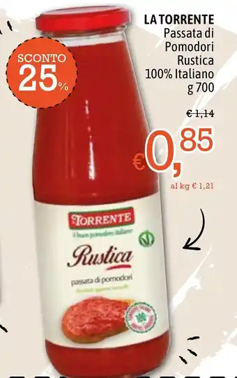 Famila Market La Torrente Passata di Pomodori Rustica 100% Italiano g 700 offerta