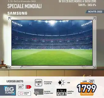 Unieuro Samsung Crystal Processor 4K 85" UE85BU8070 offerta