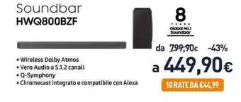 Unieuro Samsung Soundbar HWQ800BZF offerta