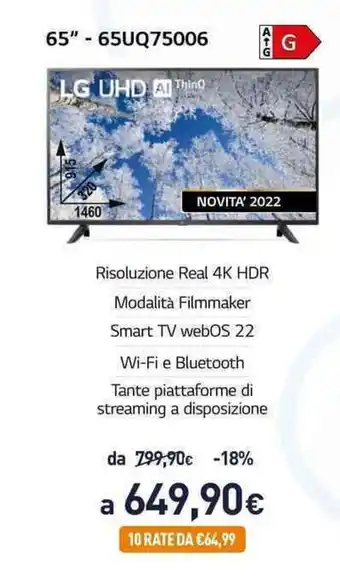 Unieuro LG UHD 65" 65UQ75006 offerta
