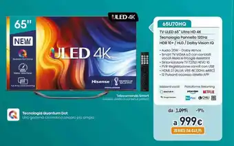 Unieuro Hisense TV ULED 65" Ultra HD 4K 65U70HQ offerta