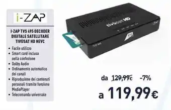 I-ZAP TVS 495 Decoder Digitale Satellitare Tivùsat HD HEVC