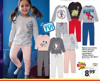 Lidl Pigiama bambina 'disney princess, frozen minnie' o da bambino 'mickey mouse, spiderman, star wars' offerta
