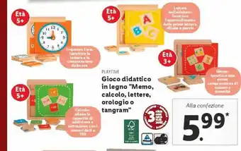 Lidl Gioco didattico in legno 'memo calcolo, lettere, orologio o tangram' offerta