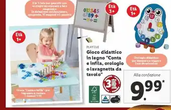 Lidl Gioco didattico in legno 'conta e infila, orologio o lavagnetta da tavolo' offerta