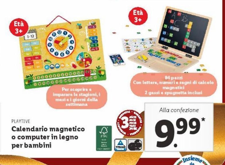 Calendario o computer in legno per bambini offerta di Lidl