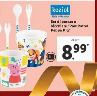 Lidl Set di posate e bicchiere 'paw patrol, peppa pig' offerta
