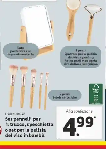 Lidl Set pennelli per il trucco, specchietto o set per la pulizia del viso in bambù offerta