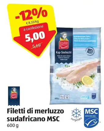 ALDI Golden Seafood Filetti di merluzzo sudafricano MSC 600 g offerta