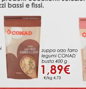 Conad Superstore Zuppa orzo farro legumi  conad busta 400 g offerta
