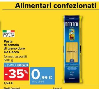 Carrefour Iper Pasta di semola di grano duro de cecco offerta