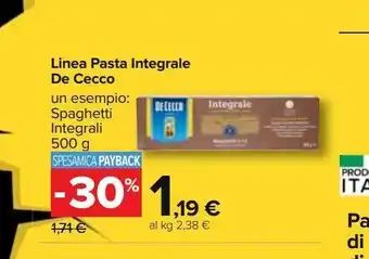 Carrefour Iper Linea pasta integrale de cecco offerta