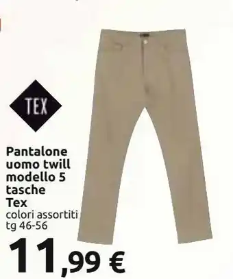 Carrefour Iper Pantaloni uomo twill modello 5 tasche tex offerta