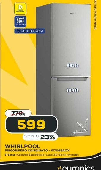 Euronics Whirlpool frigorifero combinato offerta