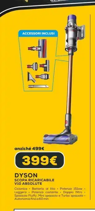 Euronics Dyson scopa ricaricabile v10 absolute offerta
