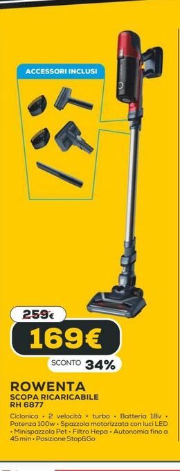 Euronics Rowenta scopa ricaricabile offerta