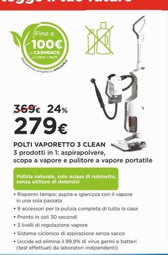 Euronics Polti vaporetto 3 clean offerta