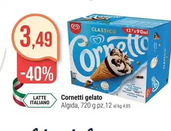 Supermercati Gulliver Algida Cornetto Classico Con Latte Fresco Italiano Di Alta Qualità 60 G 720 G(ml) offerta