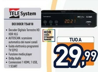 Unieuro Telesystem Decoder TS6818 offerta