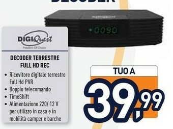 Unieuro Digiquest DGQ990 HD - Decoder Terrestre Full HD REC - Doppio Telecomando offerta