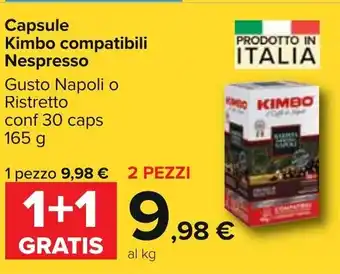 Carrefour Kimbo Compatibili Nespresso Capsule Gusto Napoli o Ristretto Conf 30 Caps 165 g offerta