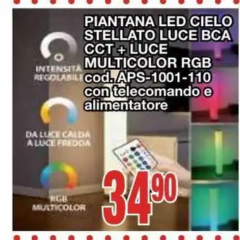 Mondo Brico Piantana led cielo stellato luce bca cct + luce multicolor rgb cod.aps-1001-110 con telecomando e alimentatore offerta