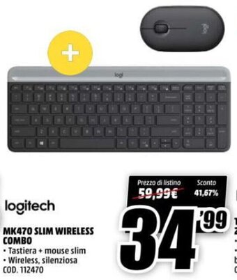 MediaWorld Logitech MK470 Slim Wireless Combo offerta