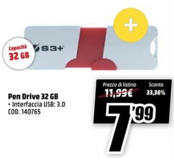 MediaWorld S3+ Pen Drive 32 GB offerta