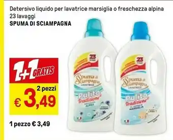 Iper La Grande Spuma di Sciampagna Detersivo Liquido Per Lavatrice Marsiglia O Freschezza Alpina 23 Lavaggi offerta