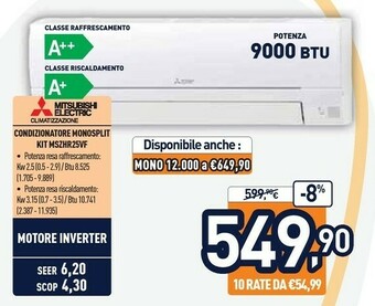 Unieuro Mitsubishi Electric MSZ-HR25VF Condizionatore Fisso Condizionatore Unità Interna Bianco offerta