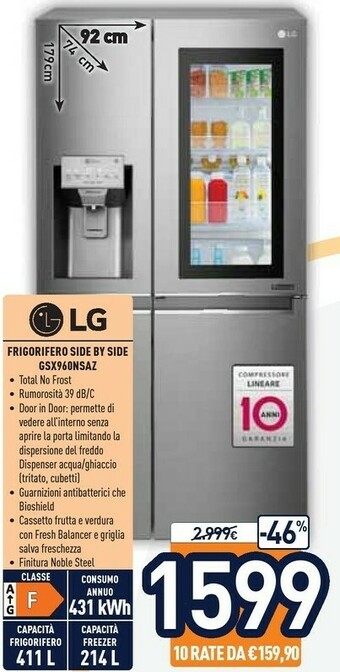 Unieuro LG InstaView GSX960NSAZ Side By Side Grafite, Acciaio Inossidabile 601L A++ offerta