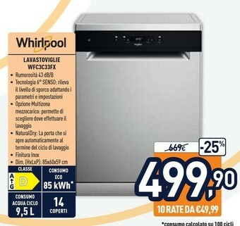 Unieuro Whirlpool WFC 3C33 F X Lavastoviglie A Scomparsa Totale 14 Coperti D offerta