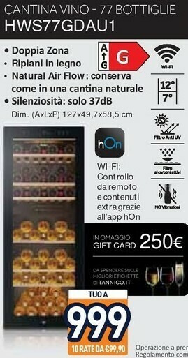 Unieuro Haier Wine Bank 50 Serie 7 HWS77GDAU1 Cantinetta Vino Con Compressore Libera Installazione Nero 77 Bottiglia/bottiglie offerta