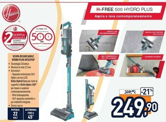 Hoover H-FREE 500 HYDRO PLUS Senza Sacchetto 0,45 L 330 W Grigio