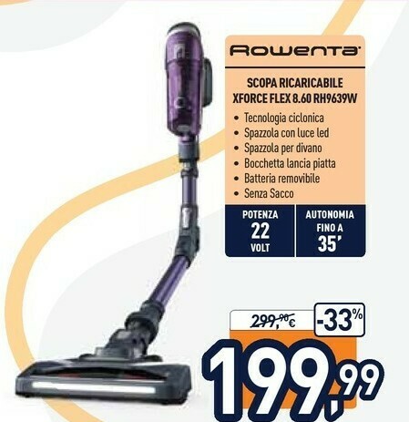 Rowenta X-Force RH9639 XFORCE FLEX 8.60 Allergy, Scopa Ricaricabile,  Aspirapolvere Con Tubo Flessibile Per Raggiungere Ogni P offerta di Unieuro
