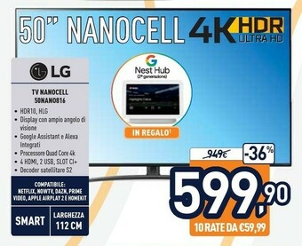 Unieuro LG NanoCell NANO81 50NANO816PA TV 127 Cm (50") 4K Ultra HD Smart TV Wi-Fi Titanio offerta