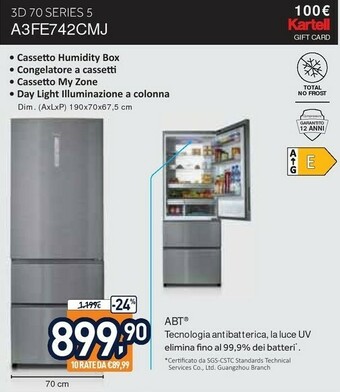Unieuro Haier 3D 70 Serie 5 A3FE742CMJ Frigorifero Con Congelatore Libera Installazione 463 L E Alluminio offerta